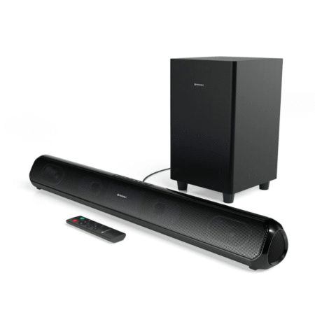 Portronics Pure Sound Pro X1 Soundbar with Wired Subwoofer, USB, AUX In, Remote Control, 100 W Bluetooth Soundbar (Black, Stereo Channel)