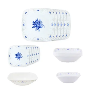 Corelle Square Round Gold Collection Blooming Blue Square Round 21 Pcs. Dinner Set