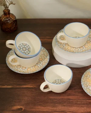 Vola Pixel Collection Cookie Delight Brew Set – 12 Pc Porcelain Tea Cup & Saucer Set (200ml) | Elegant Tea Time Collection