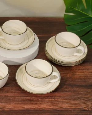 Vola Pixel Collection Cookie Delight Brew Set – 12 Pc Porcelain Tea Cup & Saucer Set (200ml) | Elegant Tea Time Collection Sova