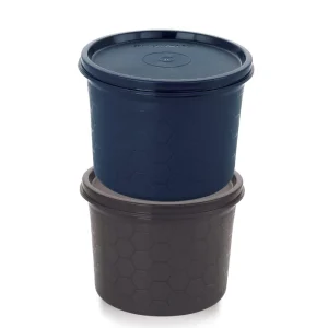 Magnus Microwave Safe Stainless-Steel Easy Lock Kitchen Food Storage Containers with Lid (Combo Pack of 2) 550ML Each - Blue & Black