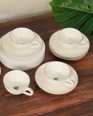 Vola Gaj Collection Cookie Delight Brew Set – 12 Pc Premium Porcelain Tea Cup & Saucer Set (160ml) | Platinum Rim