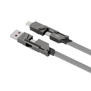 Neopack Almighty 4IN1 Nylon Braided Cable 66W Compatible with Multiple Devices, iPhone 16/15/14/13/12 Series/iPad/Smartphones/Tablets/Macbooks/Laptops & More (Space Grey, 1M)