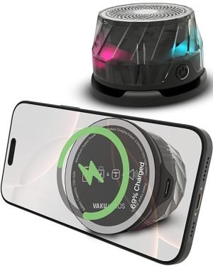 Vaku Luxos 4-in-1 Magnetic Bluetooth Speaker 15W Wireless Charger for iPhone, iwatch & Airpods RGB Light 7 Hours Listening Time TWS Pairing Portable Phone Stand