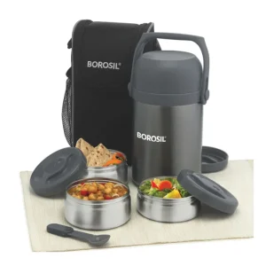 Borosil Hot-N-Fresh Stainless Steel Insulated Lunch Box Set of 3 | Keeps Food Hot up to 8 Hours | Leak-Proof Tiffin for Office, College & Travel