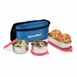 Signoraware Double Decker Special Steel Lunch Box, 350ml+350ml+650ml, Set of 3
