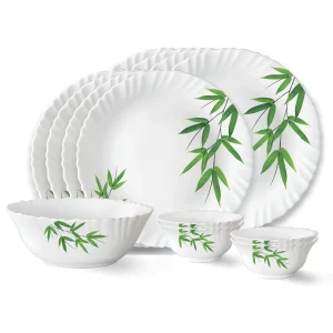 Larah by Borosil Bamboo Leaves Dinner Set, 13 pc