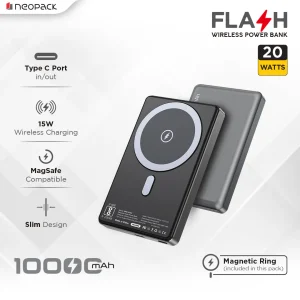 Neopack Flash MagSafe Power Bank 10000 mAh with Compatible Wireless Charging 15W & Type C 20W (Space Grey)