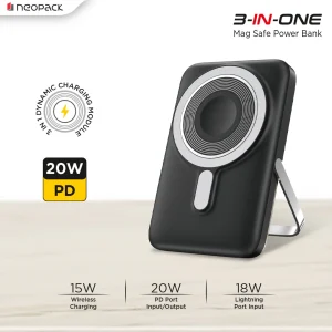 Neopack 3 IN 1 MagSafe Power Bank 10000 mAh with Support Wireless Charging 15W & Type-C PD 20W (Black)