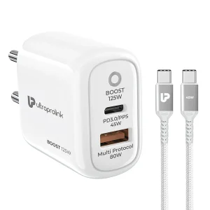 Ultraprolink Boost 125W Dual USB Multi-Protocol Fast Travel Charger with 1m C-C Cable UM1134C