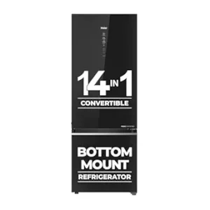 Haier 445 Litres 2 Star Double Door Frost Free Inverter Refrigerator | Bottom Mounted | 14 in 1 Convertible | Triple Inverter & Dual Fan Tech ("HRB-4952CKG-P", Black Glass)