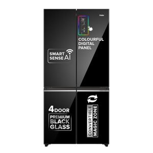 Haier 630 Litres 3 Star 4-Door Side By Side Inverter Refrigerator | Wi-Fi Enabled | Magic Cooling & Deo Fresh | Expert Inverter ("HRB-700KGU1", Black Glass)