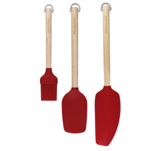 KitchenAid 3-Piece Birchwood Baking Set | Pastry Brush & Silicone Spatulas | Empire Red